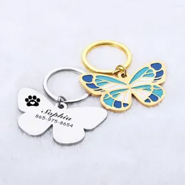 Dog Tag Custom Collar ID Blue Butterfly Pendant For Medal With Engraving Name Personalized Number Kitten Puppy Accessories