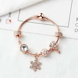 New Rose Gold Loose Beads Snowflake Pendant Bangle Bead Bread for Girl DIY Jewelry as Christmas Gift184T