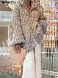 Swetry damskie stopniowe cekinowe zamek błyskawiczny sweter sweter kobiety luźne mody z długim rękawem Fe Kardigany jesienne zima elegancka dama płaszcz 231011