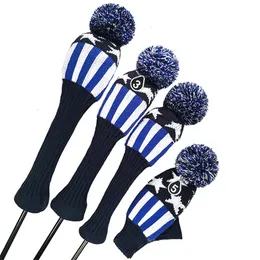 Club Heads PLUSKER EUA Bandeira Golf HeadCover para Driver Fairway e madeiras híbridas com pescoço longo Pom Sock Knit Proector 3 unidades conjunto 231010