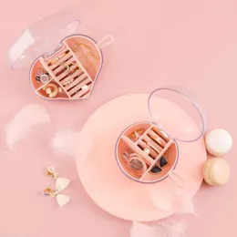 Jewelry Pouches Compact Travel Case Transparent Heart-shaped Box Easy Access Multi-grid Storage For Earrings