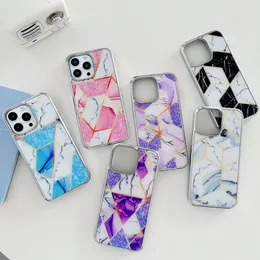 Marble Plating Cases For Iphone 15 Plus 14 Pro Max 13 Samsung A54 A34 A14 5G A24 A53 A13 S23 Ultra S22 S21 Luxury Rock Stone Bling Chromed Electroplated Hard PC TPU Cover