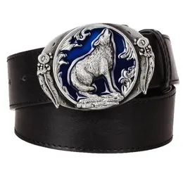 Diğer Moda Aksesuarları Northerner Wolf Head Metal Toka Kemeri Erkekler Coyote Wolf'un Howl Totem Kayışı Erkek Deri Kot Hediye MAN 231011