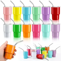 LMETJMA 2oz Mini Tumbler Double Stainless Steel Vacuum Cup Sublimation Shot Glass Tumblers Mugs with Straw and Lids 1011
