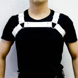 Tops de couro masculino arnês erótico bondage noite clubwear gay ombro corpo peito cinto muscular cintas hombre trajes sutiãs sets302c