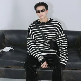 Men's Sweaters Knit Sweater Male Pullovers Round Collar Clothing Striped Hippie Torn With Holes Crewneck Long Neck Korean 2023 Autumn Fun