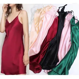 Women's Sleepwear Natural Silk Women Nightwear Sexy Satin Night Dress Short Slip Nightgown