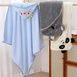 Towels Robes Children's Solid Color Coral Fleece Hooded Bath Towel Cute Cartoon Baby Nap Small Cover Blanket Boy Girl Universal Bath Robe 231006