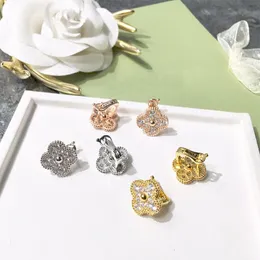 Hochwertige 18-Karat-Gold-Volldiamant-Designer-Ohrringe – Luxusmarke 4-Leaf Clover Fashion in 1,2 cm – Van Cleef Titanstahl-Geschenk