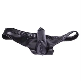 MS Sexy Men PU Faux Leather U Convex Briefs Lingerie G-string Gay Latex Micro Mini Short Bikini Penis Pouch Gay Wear Fetish222I