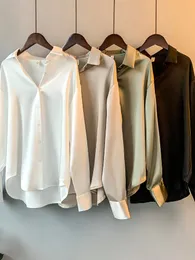Women's Blouses Shirts Office Lady Long Sleeve blouse Women Autumn 2023 Overshirt Satin Femal Clothing Elegant Korean Style Luxury Designer Blouse 231011