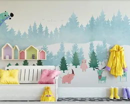 Wallpapers Papel De Parede Animal Elk Forest Landscape Cartoon Wallpaper Living Room Sofa TV Wall Children Bedroom Papers Home Decor