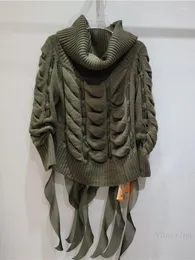 Swetery kobiet 2023 Autumn Off Rushoter Design Wstążka Koronkowa dzianina Sweter Kobiet Tassel Army Green Sexy Slash Neck Pull