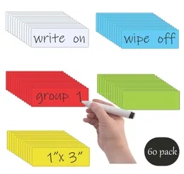 Kylmagneter magnetiska etiketter 1x3 "paket med 60 skriv på klistermärke för klassrumskåp whiteboard mer 231010