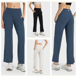 Lu-1575 Yoga FLARED PANTS RUCKED LÅNG LADER HÖG Midjan Slim Fit Belly Bell-Bottom Trousers visar ben Yoga Fitness Net Solid Color