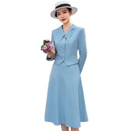 Dwuczęściowy ubiór Office Dame Spirt Suits French Style Dwuczęściowy zestaw Kobiety z długim rękawem Single Bedeed Short Blazer A Line Line Spódnica 2 -częściowe stroje 231010