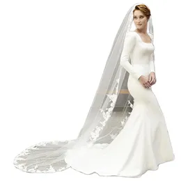 Veli da sposa vintage a uno strato con pettine in pizzo con applicazioni sul bordo Accessori per capelli da sposa Velo da sposa lunghezza cattedrale