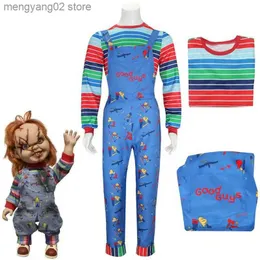 Tema kostymfilm Child's Play Cosplay Chucky Cosplay kommer skräck chucky topp jumpsuit rompers kostymer halloween kommer för vuxna barn t231011