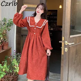 Casual Dresses Long Sleeve Women Spring Fall Chic Preppy Style Double Sailor Collar Buttons A-line Sweet Ins Leisure Simple Trendy