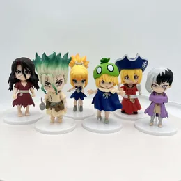マスコットコスチューム6pcs/set dr.stoneアニメフィギュアishigami senkuuアクションフィギュアamber/suika/asagiri gen fugurine adult collectible model doll toys