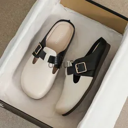 Chinelos de cor misturada tamancos sapatos mulher sandálias recortadas 2022 na moda fivela cinto chinelos casa ao ar livre casual slides redondo fechado toe mules x1011