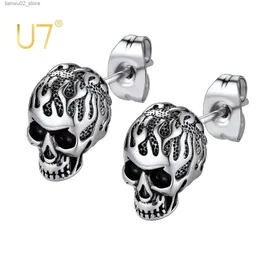Other Fashion Accessories U7 Skull Stud Earrings Vintage Halloween Gothic Jewelry Stainless Steel Grunge Punk Cool Goth Studs for Men Women Gifts Q231011