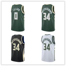 Damian Lillard 0 Giannis 34 Jersey Beyaz Yeşil Siyah Forma Basketbol Erkekleri Dikişli Jersey S-XXL Mix Match Sipariş