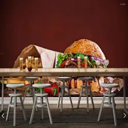 壁紙Papel de Parede Habburger and Fries Food 3D Wallpaper Kitchen Fast Shop Restaurant Bar壁画紙家庭装飾