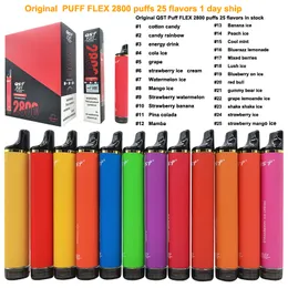 Elektroniska cigaretter puff flex 2800 puffs QST 850mAh batteridenhet vape penna med säkerhetskod 8 ml disponibla USA EU -lager