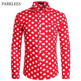 Rot Herren Polka Dot Hemd Casual Button Up Kleid Shirts Männer Chemise Homme Party Club Männlichen Shirts Garden Point Camisas masculina X122830