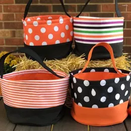 Gift Wrap Halloween Bucket Trick Or Treat Basket Candy Toy Storage Bag Festival Supplier Polka Stripe Dot For Kids