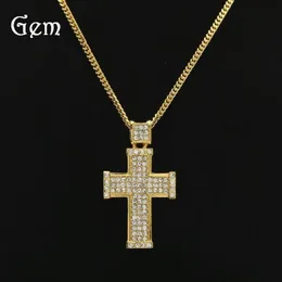 Europe US 18K or véritable galvanoplastie diamant tridimensionnel croix pendentif collier hip-hop hip hop bijoux 281f