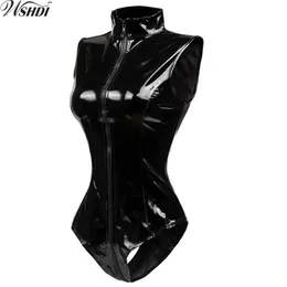 S-xxl Czerwony czarny lateks mokry wygląd Bodycon Catsuit seksowny faux skórzany bodysuit zamek błyskawiczny Pvc kombinezon cosplay clubwear taniec taniec Y2004268K