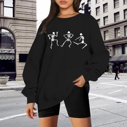 Women's Hoodies 4x Sweatshirt Halloween Dancing Skeleton Sweatshirts Season Printed Pullover Shirt Oversized H Leopard
