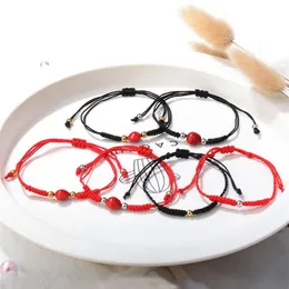 Link Chain Simple Lovers Lucky Wish Red Bean Rope Bracelet For Women Handmade Black String Bracelets Couples Party Jewelry Gift F276M