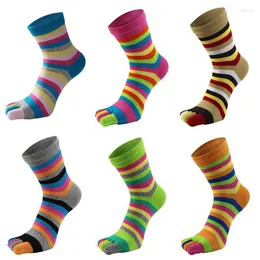 Женские носки, мужские летние хлопковые носки в полоску, контрастные разноцветные лоскутные мужские носки с пятью пальцами, свободный размер, корзина Calcetines