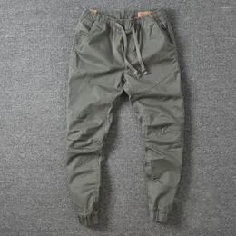 Men's Pants Stylish Trousers Mid Waist Straight Sporty Pure Color Cropped Cargo