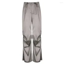 Kvinnors byxor 2023 satin cyber y2k fallskärm gotisk grunge mode baggy casual botts streetwear löst dragstring ruched sidobyxor