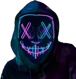 LED GLOW Siyah V şeklinde Maske Soğuk Işık Cadılar Bayramı Maskesi Hayalet Adım Dans Glow Eğlence Seçim Yılı Festival Rol Oynamak Giyim Malzemeleri Parti Maskesi 1011