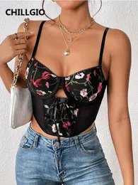 Tanques femininos Chillgio Mulheres Bordado Floral Malha Camisole Verão Moda Elástica Coreana Tops Streetwear Sexy Bohemian Apertado Camis