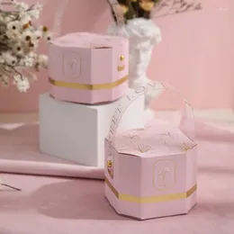 Present Wrap 10st Gold Bronzing Wedding Dragees Box Paper Boxes Candy Sanck Favor med handtag Kid Birthday