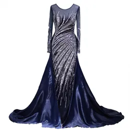 Vestido de noite sereia de luxo manga comprida lantejoulas frisadas Dubai Robe Árabe AS305