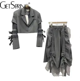 Abito a due pezzi Getspring Abito da donna Gonna Blzaer Set Blazer corto a bottone singolo Cappotto Vita alta Gonne casual larghe Set a due pezzi Primavera 231010