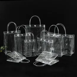 Outros suprimentos de festa de evento 10/20pcs / lote Transparente Soft PVC Gift Tote Sacos de embalagem com laço de mão Bolsa de plástico transparente Saco cosmético 231011