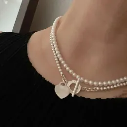 Necklace Return to Pendant Designer Jewelry Heart Shape Double-deck Chains with Pearl Necklaces Party Rose Gold Platinum Jewellery 2024