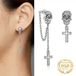 Andra modetillbehör Halloween smycken 925 Sterling Silver Skull Cross Earrings for Women Tassel Asymmetric Drop Earrings Stud 2022 Q231011