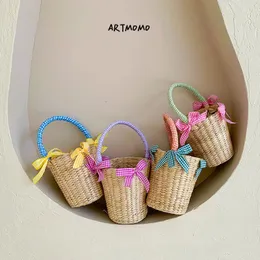 Bolsas est crianças saco de palha verão praia bonito po adereços artesanal tote bonito princesa mini bolsa para meninas meninos crianças 231010