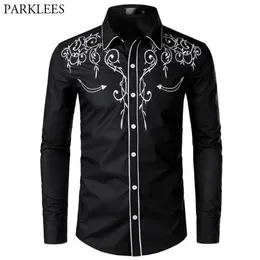 Stylish Western Cowboy Shirt Men Brand Design broderi Slim Fit Casual Long Sleeve Shirts Mens Wedding Party Shirt For Male 2104268Q