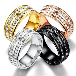 Top Sell Fashion Jewelry Anique 316 rostfritt stål rosguldpläterat CZ Crystal 4 Color Gemstones Women Wedding Engagement Men Rin291V