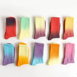 Women Socks Fashion Unisex Gradient Tie-dye For Men Casual Couples Sports Rainbow Color Cotton Sock Hosiery Sox 36-44